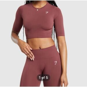 Gymshark Everyday Seamless Gym Crop Top Burgundy Brown Size XL NWT